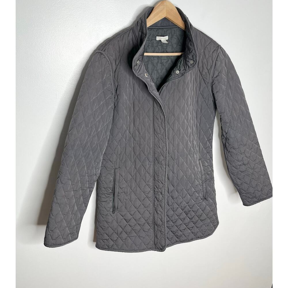 Garnet Hill Essential Quilted Coat Jacket Womens 8 Gray Pockets Outdoor NO HOOD - Picture 3 of 12